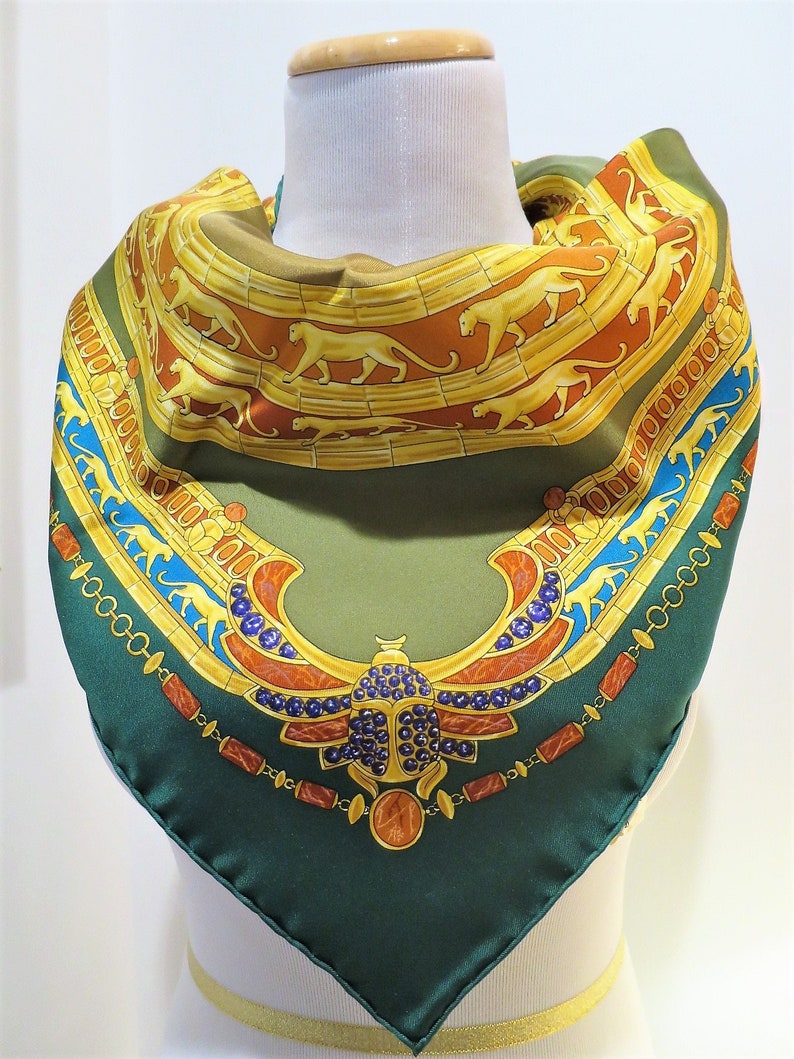 CARTIER SCARF, "L'Égypte" Edition, 100% Silk, Includes Cartier Tag, Box & Certificate, Made in France, Cartier Foulard Soie, Vintage Scarf image 4