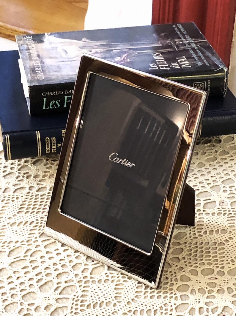 CARTIER PHOTO FRAME crafted in High Polished Sterling Silver with Elegant Wood a Cartier Home Decor Wedding Picture Frame Home and Office