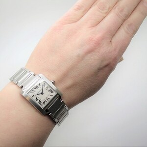CARTIER TANK WATCH Medium Size Francaise Model in Satin Brushed Stainless Steel Absolutely Like New image 9