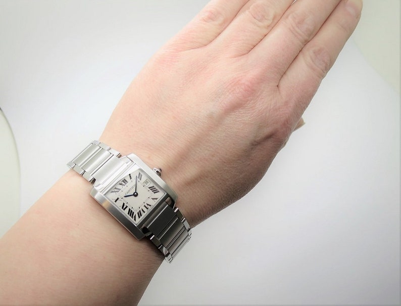 CARTIER TANK WATCH Medium Size Francaise Model in Satin Brushed Stainless Steel Absolutely Like New image 9