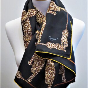 CARTIER SCARF, "Pantheres" Weave, 100% Silk, Includes Cartier Tag & Box, Made in France, Cartier Foulard Soie, Vintage Scarf, Luxury Scarves image 4