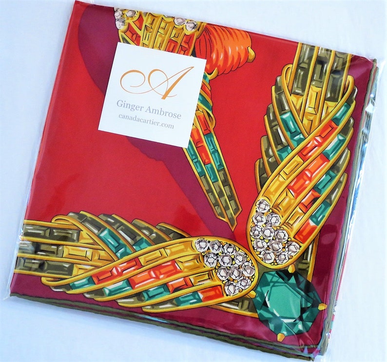 CARTIER SCARF, "Jeweled Menagerie" Motif, 100% Silk w Cartier Tag, Made in France, Cartier Foulard Soie, Vintage Cartier, Cartier Panther image 8