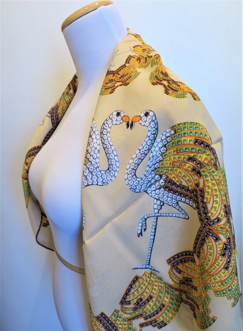 CARTIER SCARF, "Les Flamants" Motif, 100% Silk, Made in Italy, Cartier Tag & Red Box, Cartier Foulard Soie, Vintage Scarf, Luxury Scarves image 10