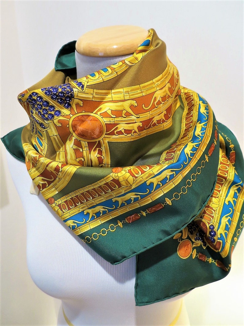 CARTIER SCARF, "L'Égypte" Edition, 100% Silk, Includes Cartier Tag, Box & Certificate, Made in France, Cartier Foulard Soie, Vintage Scarf image 6