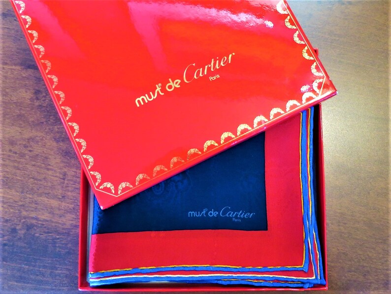 CARTIER SCARF, "Patiala" Edition, 100% Silk w Cartier Tag & Box, Made in France, Cartier Foulard Soie, Vintage Scarf 画像 8