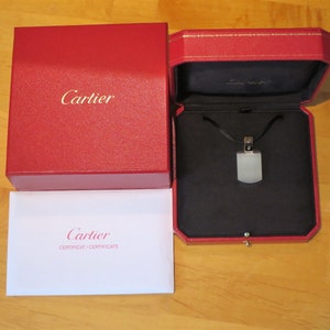 CARTIER "DOG TAG", Santos Dumont Pendant, 18kt Yellow Gold & Brushed Steel, Cartier Necklace, Cartier Box + Certificate, Jewelry for Men