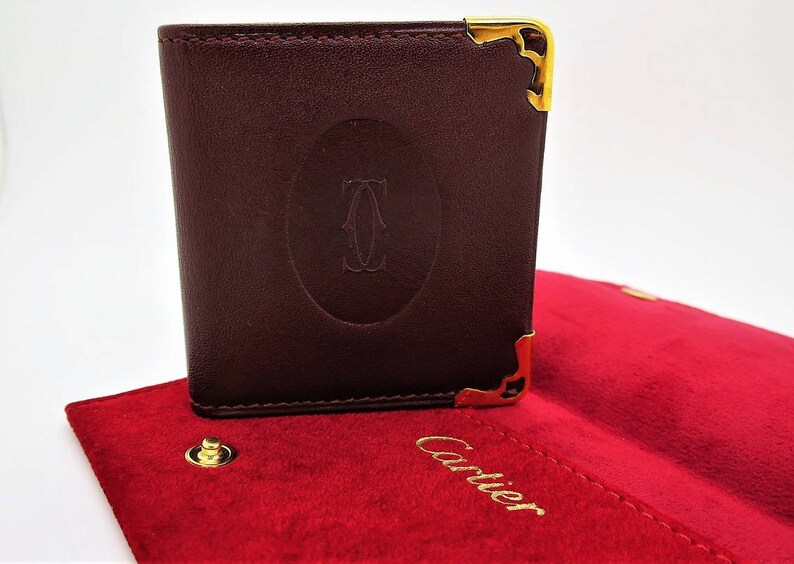 CARTIER PICTURE HOLDER in Classic Burgundy with Gilt Detail Includes Cartier Pouch and Box