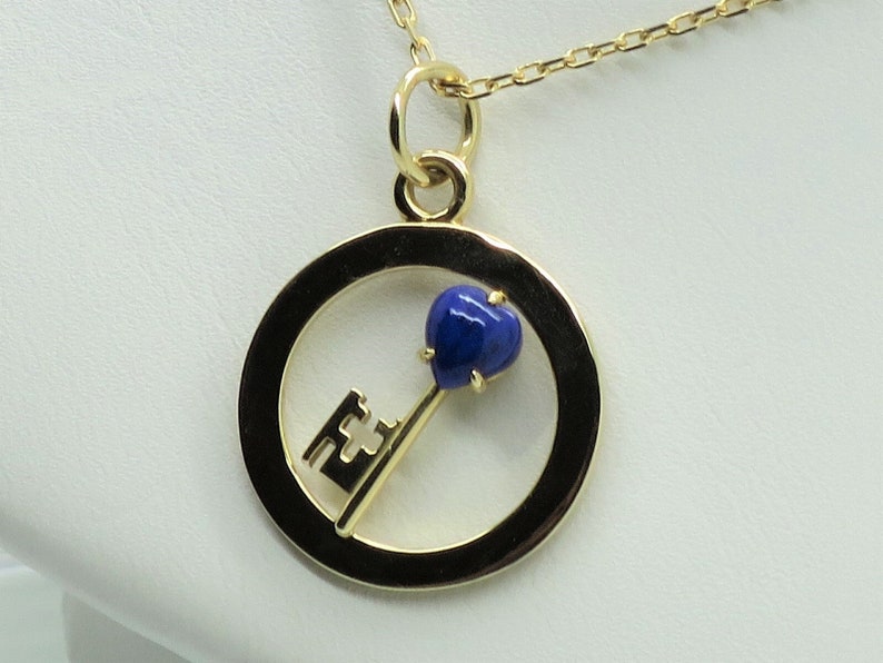 CARTIER VINTAGE PENDANT w Chain, "Key to My Heart" Motif, Cartier Paperwork & Box, Cartier Necklace, 18kt Yellow Gold, Lapis Lazuli, image 8
