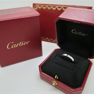 CARTIER WEDDING Ring, Size 50 (5.5 US), "C de Cartier", Platinum & Diamond, Cartier Box + Certificate, Cartier B4051300, Cartier B4051350 image 5