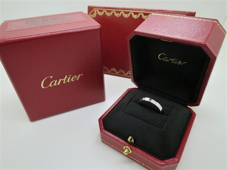 CARTIER WEDDING Ring, Size 50 (5.5 US), "C de Cartier", Platinum & Diamond, Cartier Box + Certificate, Cartier B4051300, Cartier B4051350 image 5