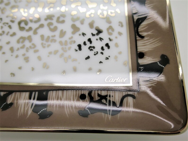 CARTIER TRINKET TRAY, "Panthere Savanna" Decor, Cartier T1220719 Trinket Tray or Ring Dish, Fine Porcelain, 24kt Gold, Limoges Porcelain image 5