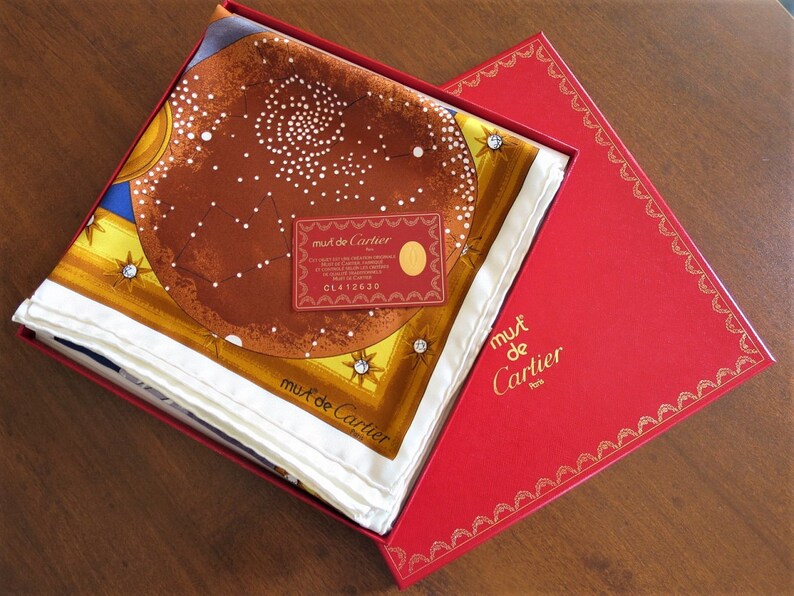 CARTIER SCARF, "Santos Dumont" Model, 100% Silk, with Tag, Box & Certificate, Cartier Foulard Soie, Vintage Scarf image 8