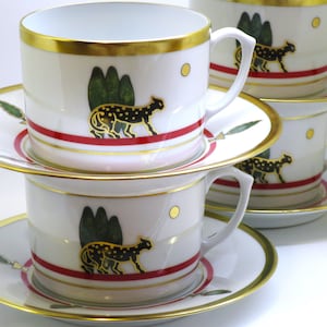 Breakfast Cups CARTIER Set of 4 Coffee or Tea size with Saucers in Vintage La Maison de Louis Cartier 24kt Gold Trim Limoges Fine Porcelain