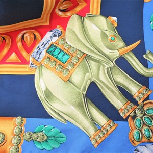 CARTIER SCARF, "La Route des Indes" Motif, 100% Silk, Made in France, Cartier Foulard Soie, Vintage Scarves, Elephants, Navy Blue Scarf image 8