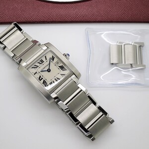 CARTIER TANK WATCH Medium Size Francaise Model in Satin Brushed Stainless Steel Absolutely Like New image 4