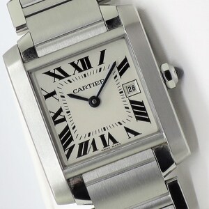 CARTIER TANK WATCH Medium Size Francaise Model in Satin Brushed Stainless Steel Absolutely Like New image 2