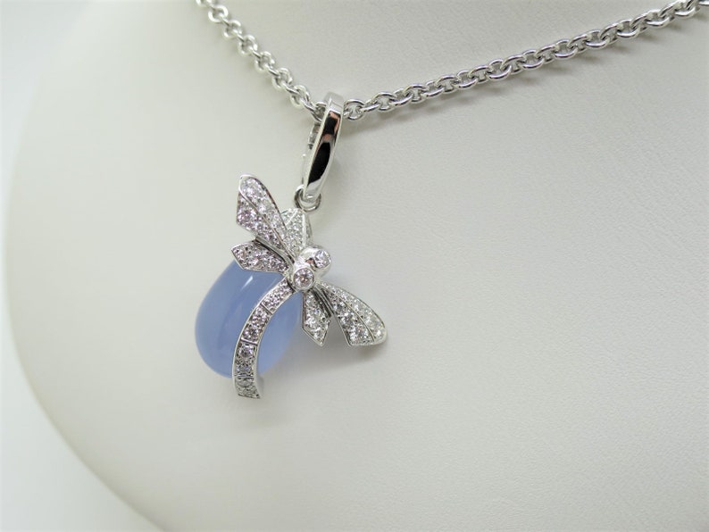 CARTIER PENDANT & CHAIN, "Dragonfly" Limited Edition of 60, 18kt w Lavender Blue Calcedony + Diamonds, Cartier Red Box, Cartier Paperwork image 8