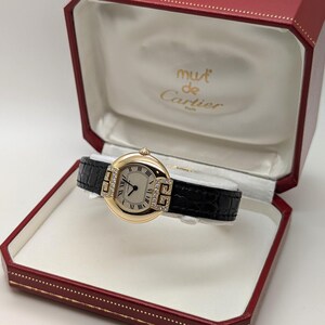 CARTIER WATCH the Ellipse Diamond Art Deco model 18kt Yellow Gold w Quartz Movement + Full Cut Alligator Strap, Cartier Warranty + Watch Box