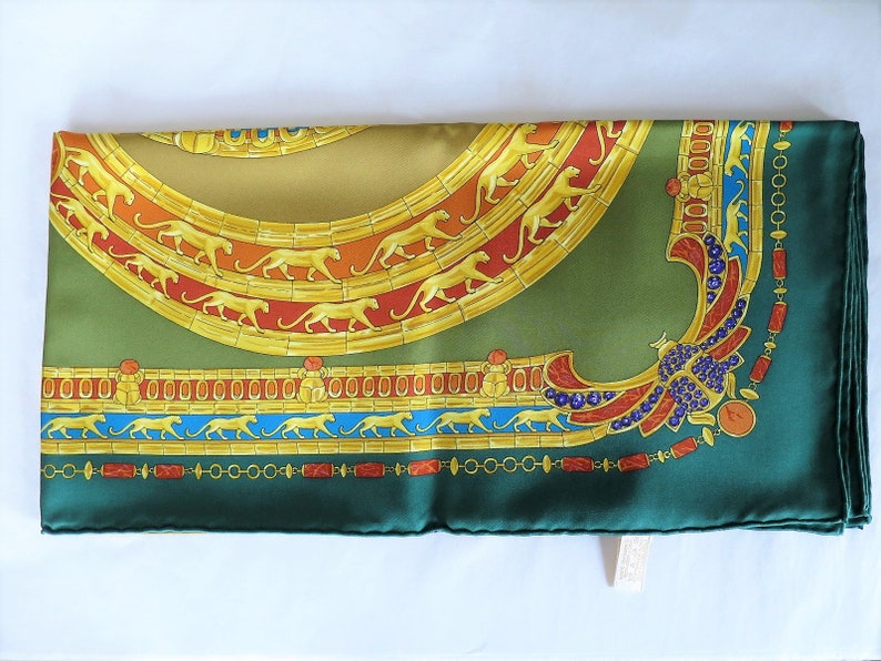 CARTIER SCARF, "L'Égypte" Edition, 100% Silk, Includes Cartier Tag, Box & Certificate, Made in France, Cartier Foulard Soie, Vintage Scarf image 7