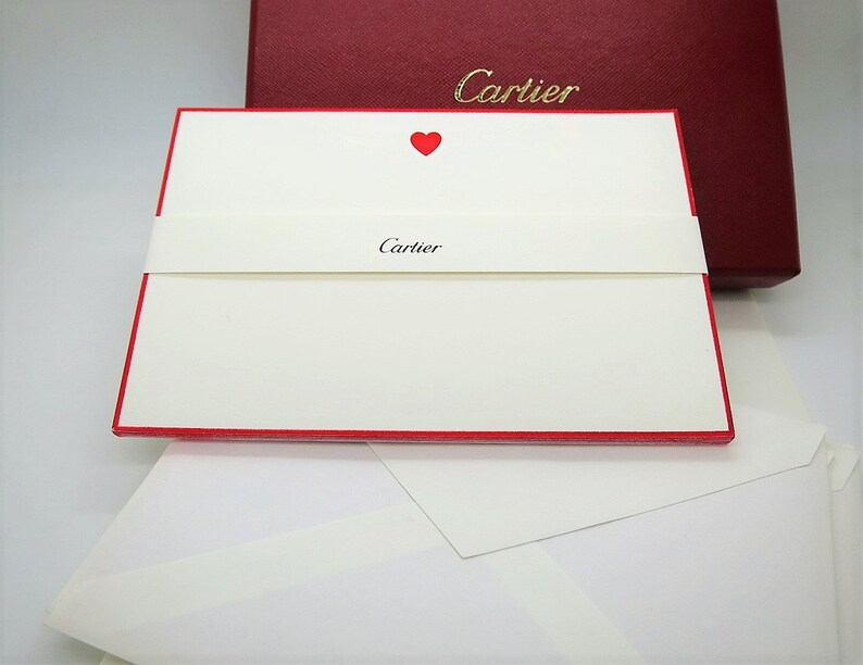 CARTIER STATIONERY, "Ruby Heart" Motif, Set of 9 w Envelopes & Box, Cartier Note Cards, Cartier Writing Paper, Luxury Paper, Fine Stationery image 7