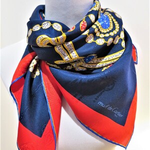 CARTIER SCARF, "Patiala" Edition, 100% Silk w Cartier Tag & Box, Made in France, Cartier Foulard Soie, Vintage Scarf 画像 7