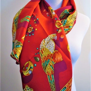 CARTIER SCARF, "Jeweled Menagerie" Motif, 100% Silk w Cartier Tag, Made in France, Cartier Foulard Soie, Vintage Cartier, Cartier Panther image 4