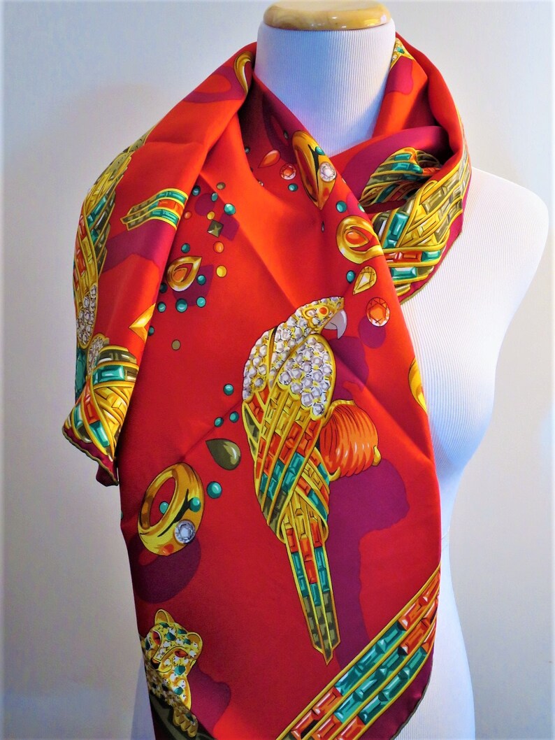 CARTIER SCARF, "Jeweled Menagerie" Motif, 100% Silk w Cartier Tag, Made in France, Cartier Foulard Soie, Vintage Cartier, Cartier Panther image 4
