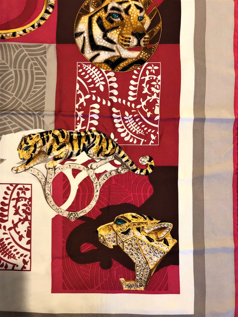 CARTIER SCARF, "Inde Mystérieuse" Tiger Decor, 100% Silk, Cartier Tag & Certificate, Cartier Foulard Soie, Vintage Scarf, Cartier Panther image 10