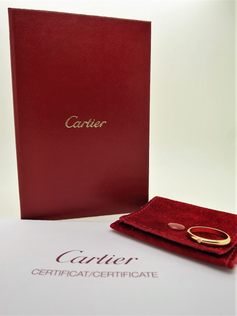 CARTIER WEDDING Ring, Size 51 (5.75 US) 2.5mm Yellow Gold & Diamond Band, Cartier B4057700, Cartier 1895 Ring w Certificate, Stackable Rings 画像 3