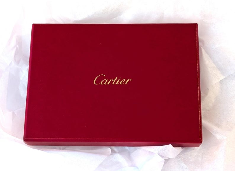 CARTIER STATIONERY SET of 9 Note Cards with Platinum Decor Tortue Motif and Sparkling Platinum Lined Envelopes in Original Cartier Box