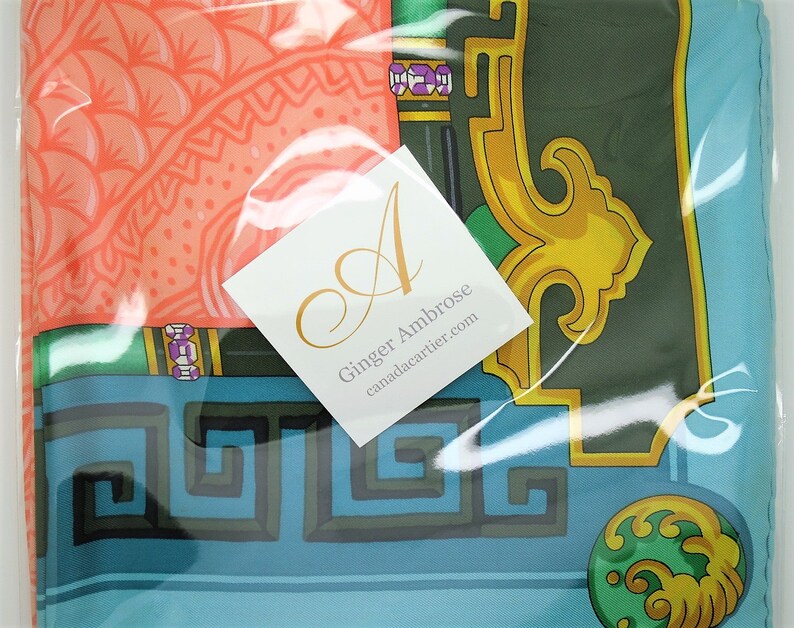 CARTIER SCARF, "Le Baiser du Dragon" Edition, 100% Silk, Handstitched Hem, with Cartier Tag, Cartier Foulard Soie, Vintage Scarf, Dragons image 8