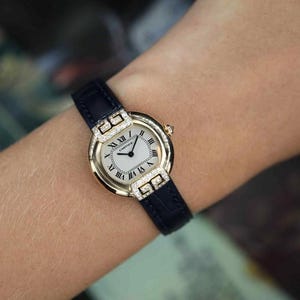 CARTIER WATCH the Ellipse Diamond Art Deco model 18kt Yellow Gold w Quartz Movement + Full Cut Alligator Strap, Cartier Warranty + Watch Box