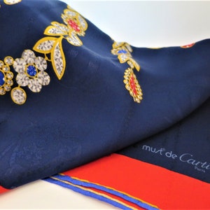 CARTIER SCARF, "Patiala" Edition, 100% Silk w Cartier Tag & Box, Made in France, Cartier Foulard Soie, Vintage Scarf 画像 2