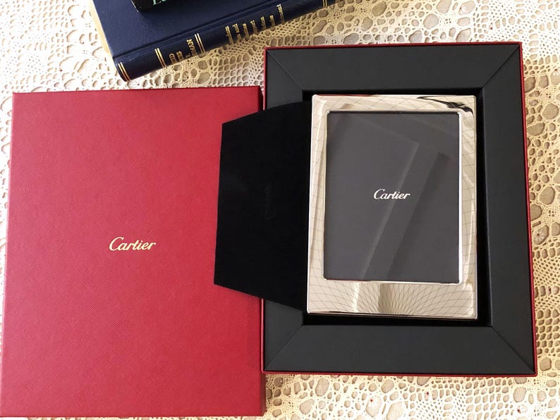 CARTIER PHOTO FRAME crafted in High Polished Sterling Silver with Elegant Wood a Cartier Home Decor Wedding Picture Frame Home and Office