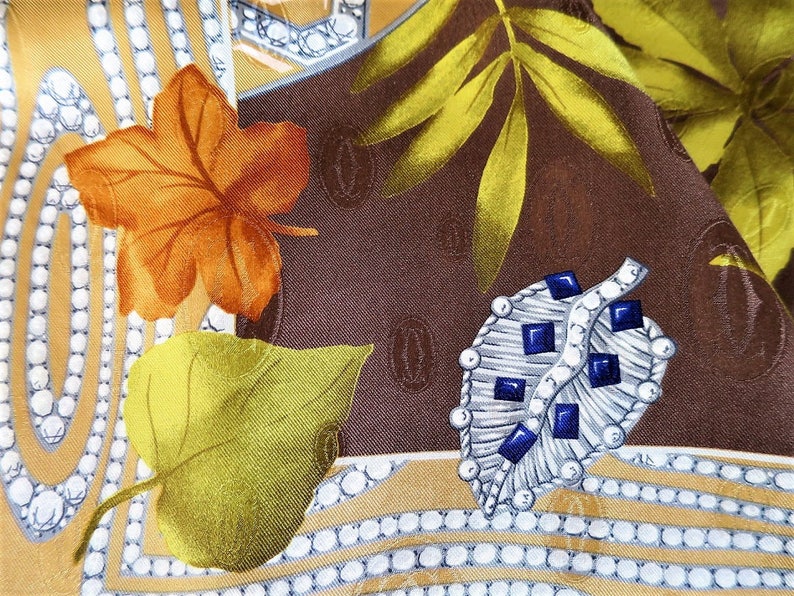 CARTIER SCARF, "L'Automne" Model, 100% Silk, Made in France, with Tag & Box, Cartier Foulard Soie, Vintage Scarf image 1