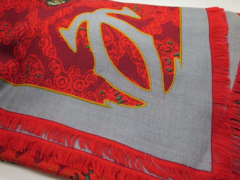 CARTIER SHAWL, "Royal Warrant" Pattern, Wool with Silk Blend, Made in Italy, Gifts for Women, Red Accessories, Scarves & Wraps, Evening Wrap image 9