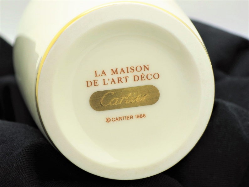CARTIER VASE, "La Maison de l'Art Deco" Motif w 24kt Gold, Limoges Porcelain for Cartier, Cartier Panther, Egyptian Revival, Luxury Decor image 3