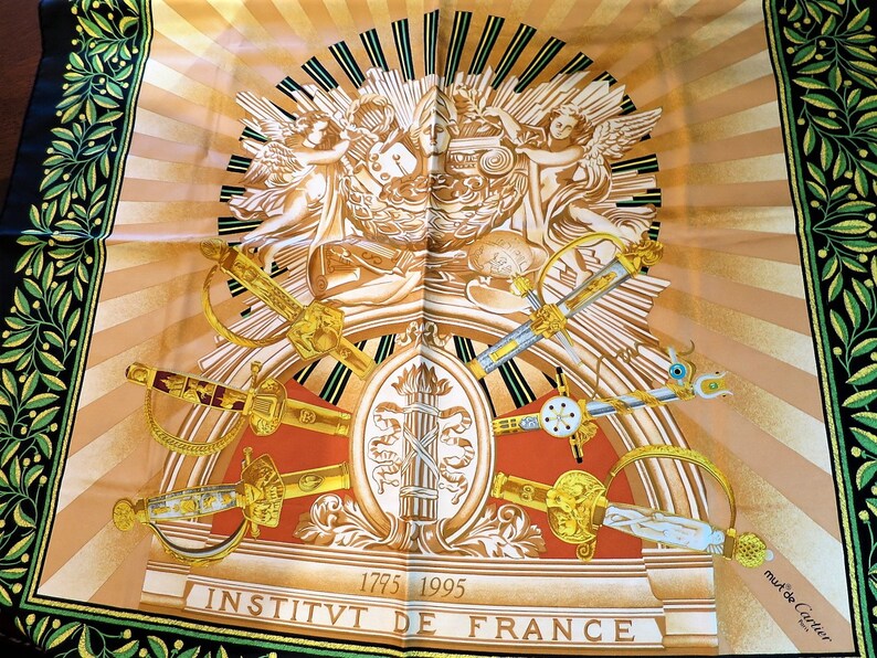CARTIER SCARF, "Institut de France 200 Année", 100% Silk, Includes Cartier Red Box, Cartier Foulard Soie, Vintage Scarf, Luxury Scarves image 2