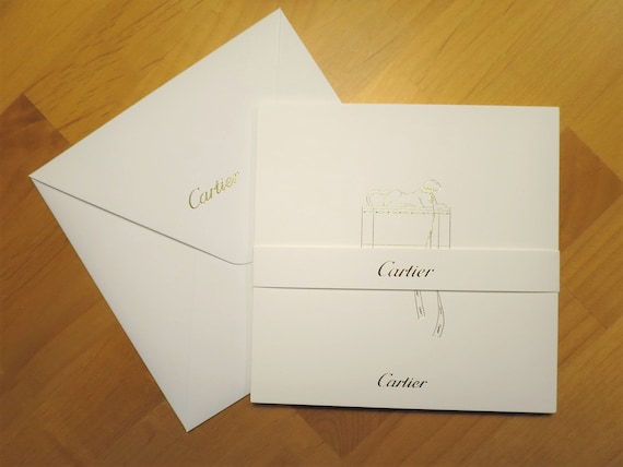 Cartier Note Cards, Set of 10 Gold Imprint Panther + Box Design
