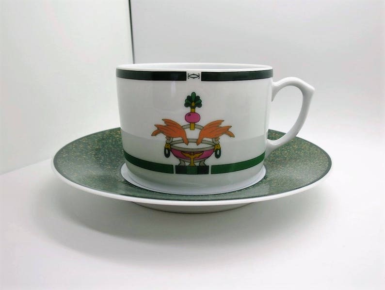 CARTIER (2) CUP & SAUCER, Vintage Cartier, "La Maison Venitienne" Porcelain in Jade Green, Fine China, Limoges China, Gifts for Her image 7