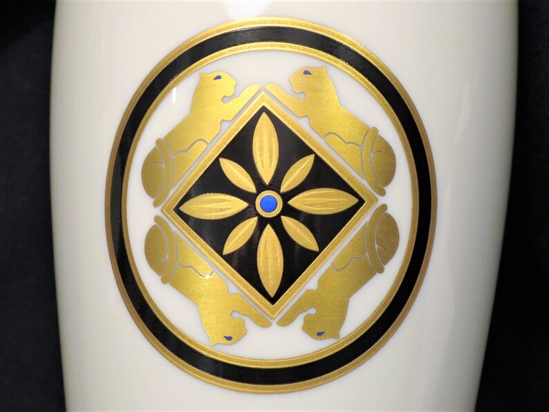 CARTIER VASE, "La Maison de l'Art Deco" Motif w 24kt Gold, Limoges Porcelain for Cartier, Cartier Panther, Egyptian Revival, Luxury Decor image 8