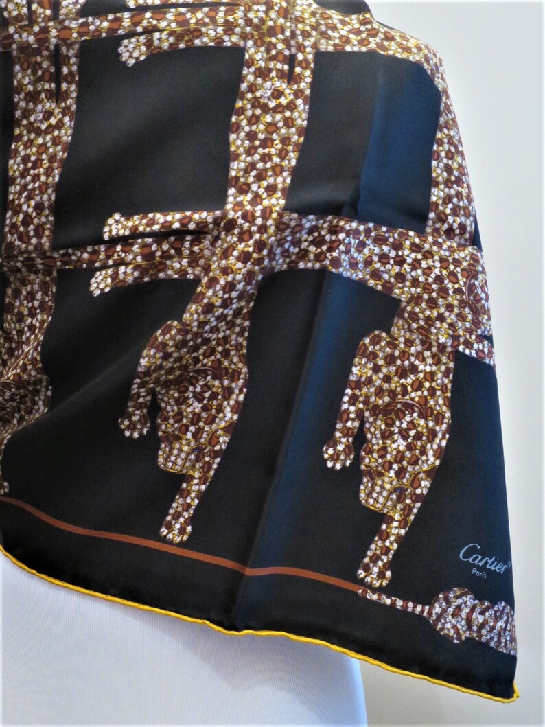 CARTIER SCARF, "Pantheres" Weave, 100% Silk, Includes Cartier Tag & Box, Made in France, Cartier Foulard Soie, Vintage Scarf, Luxury Scarves image 3