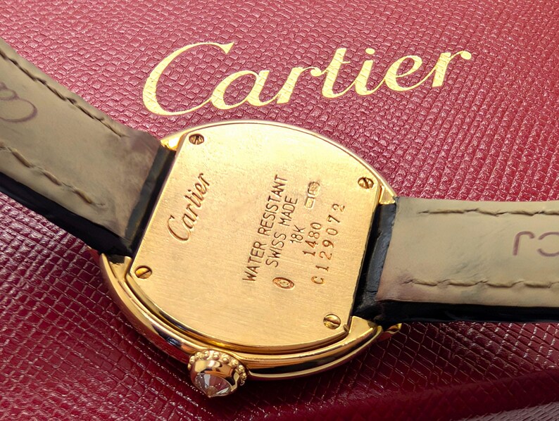 CARTIER WATCH the Ellipse Diamond Art Deco model 18kt Yellow Gold w Quartz Movement + Full Cut Alligator Strap, Cartier Warranty + Watch Box