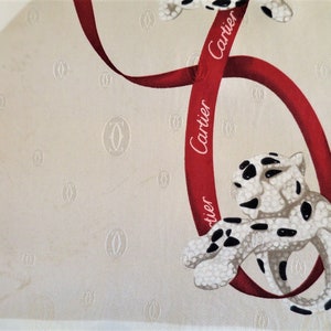 CARTIER SCARF, "Petite Panthere" Model, 100% Silk with Cartier Tag, Made in Italy, Cartier Foulard Soie, Vintage Scarf afbeelding 9