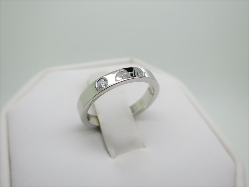 CARTIER WEDDING Ring, Size 50 (5.5 US), "C de Cartier", Platinum & Diamond, Cartier Box + Certificate, Cartier B4051300, Cartier B4051350 image 2