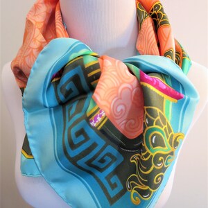 CARTIER SCARF, "Le Baiser du Dragon" Edition, 100% Silk, Handstitched Hem, with Cartier Tag, Cartier Foulard Soie, Vintage Scarf, Dragons image 3