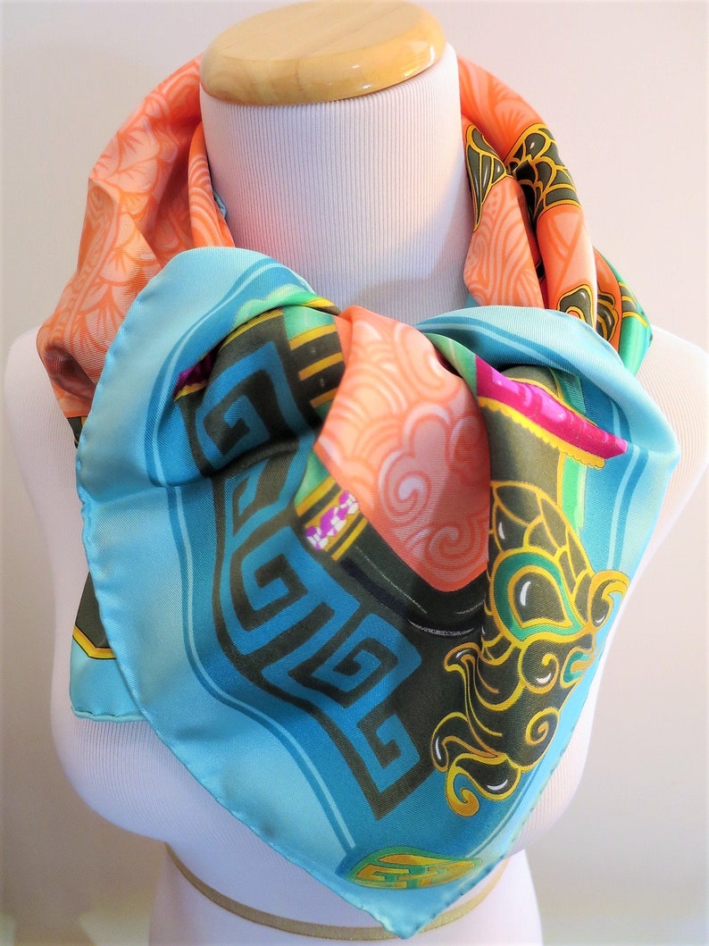 CARTIER SCARF, "Le Baiser du Dragon" Edition, 100% Silk, Handstitched Hem, with Cartier Tag, Cartier Foulard Soie, Vintage Scarf, Dragons image 3