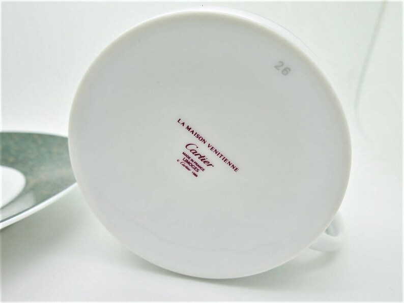 CARTIER (2) CUP & SAUCER, Vintage Cartier, "La Maison Venitienne" Porcelain in Jade Green, Fine China, Limoges China, Gifts for Her image 4