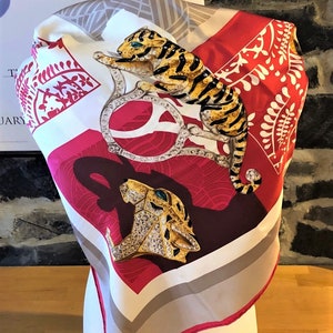 CARTIER SCARF, "Inde Mystérieuse" Tiger Decor, 100% Silk, Cartier Tag & Certificate, Cartier Foulard Soie, Vintage Scarf, Cartier Panther image 8
