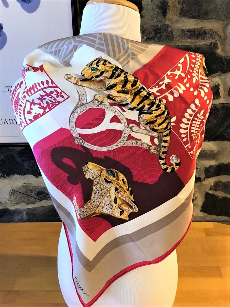 CARTIER SCARF, "Inde Mystérieuse" Tiger Decor, 100% Silk, Cartier Tag & Certificate, Cartier Foulard Soie, Vintage Scarf, Cartier Panther image 8